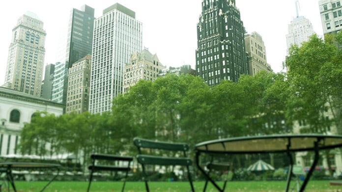 New York City, Manhattan Midtown Bryant Park with Public library, 42 street and Fifth 5 avenue, USA.